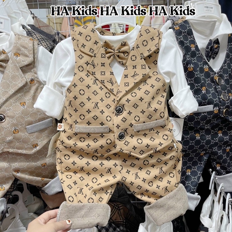 bộ vest công tử chất dạ ép hàn quốc dày dặn đứng fom cho bé trai