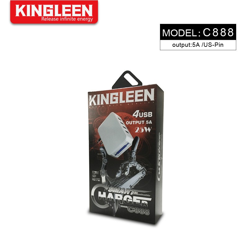 SẠC ĐIỆN THOẠI 4 CỔNG USB 5A - 25W , Cốc sạc điện thoại 4 cổng usb 5A-25W C888 KINGLEEN