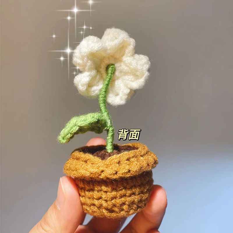 [DIY]Tự làm bộ quà tặng bằng sợi dệt kim tự làm bằng tay. Tự làm bó hoa trong chậu nhỏ của riêng bạn#hoa hướng dương len#hoa đan len#hoa đan bằng len