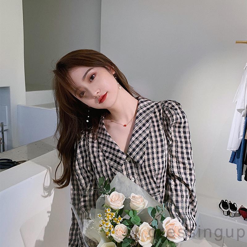 Áo Sơ Mi Họa Tiết Ca Rô Dài Tay Thời Trang Nữ Thanh Lịch