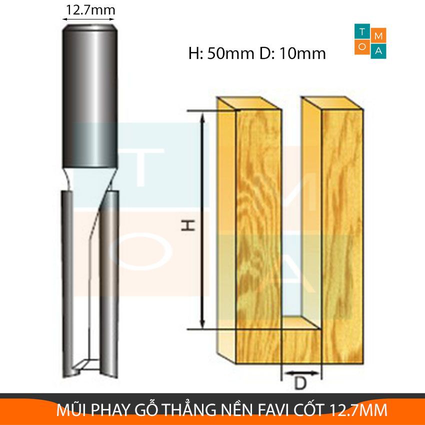 MŨI PHAY GỖ THẲNG NỀN DÀI CAO 50MM RỘNG TỪ 8MM-12MM CỐT 12.7MM, MŨI SOI GỖ FAVI