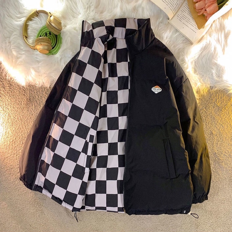 Xả hàng sale kịch sàn cho khách hàng may mắn Áo Khoác Phao Béo 2 Mặt Siêu Dày Áo Khoác Mùa Đông Nam Nữ Hoạ Tiết Caro