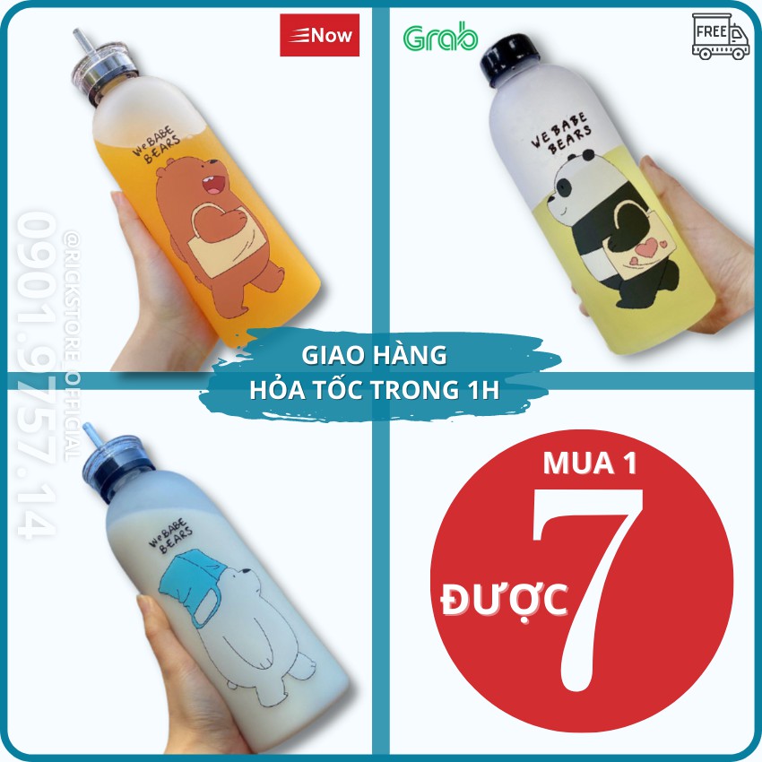 🔥🔥[COMBO 7 MÓN ] Bình Đựng Nước 💧💦 1000ml Hàn Quốc 💧💦 Nhựa Cao Cấp 💧💦 Hình Gấu Bear Cute Kèm Phụ Kiện 7 món - RICKSTORE