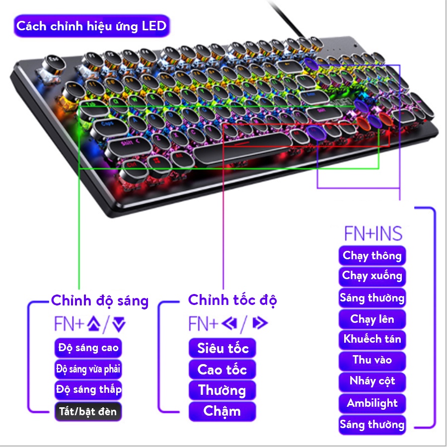 Bàn phím cơ Coputa Bàn phím máy tính laptop gaming Full LED RGB T907