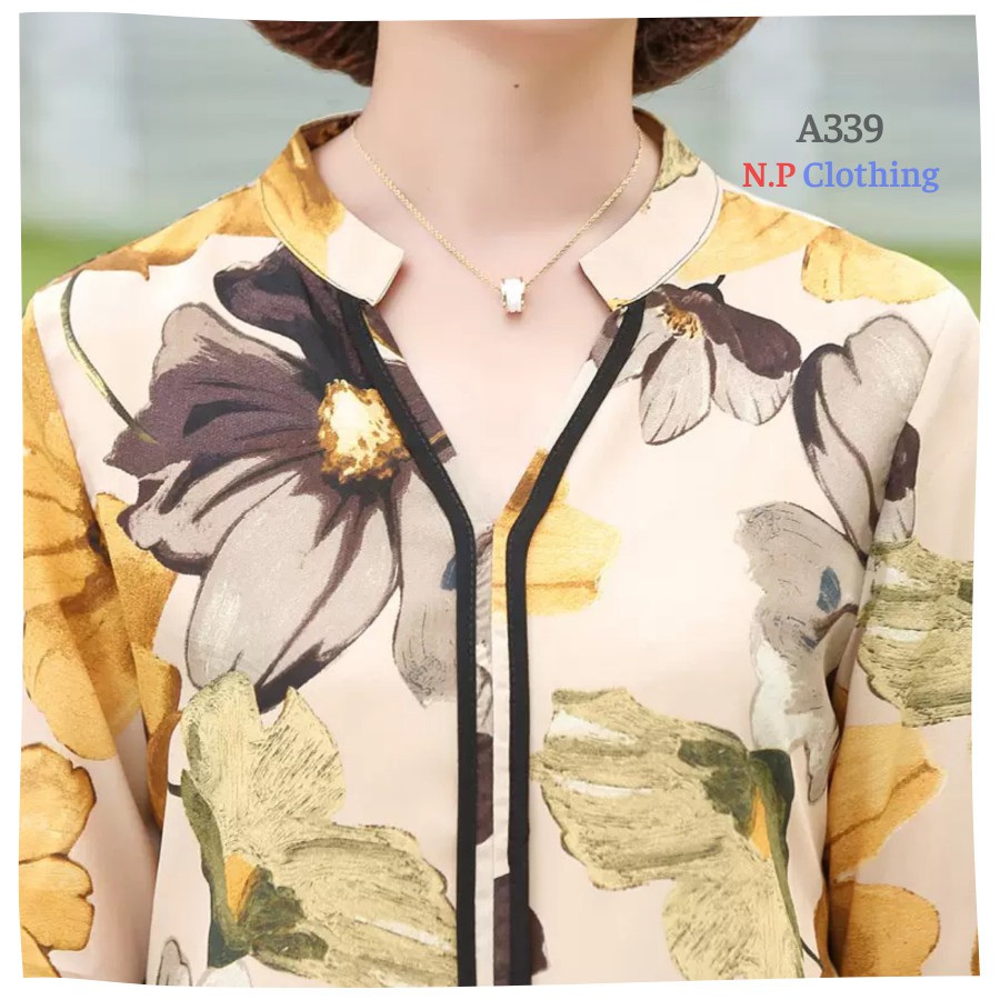 ❣️Có Đủ Size❣️Áo Kiểu Trung Niên Phối Họa Tiết Hoa Sang Trọng Đi Tiệc Cho Mẹ U50-80