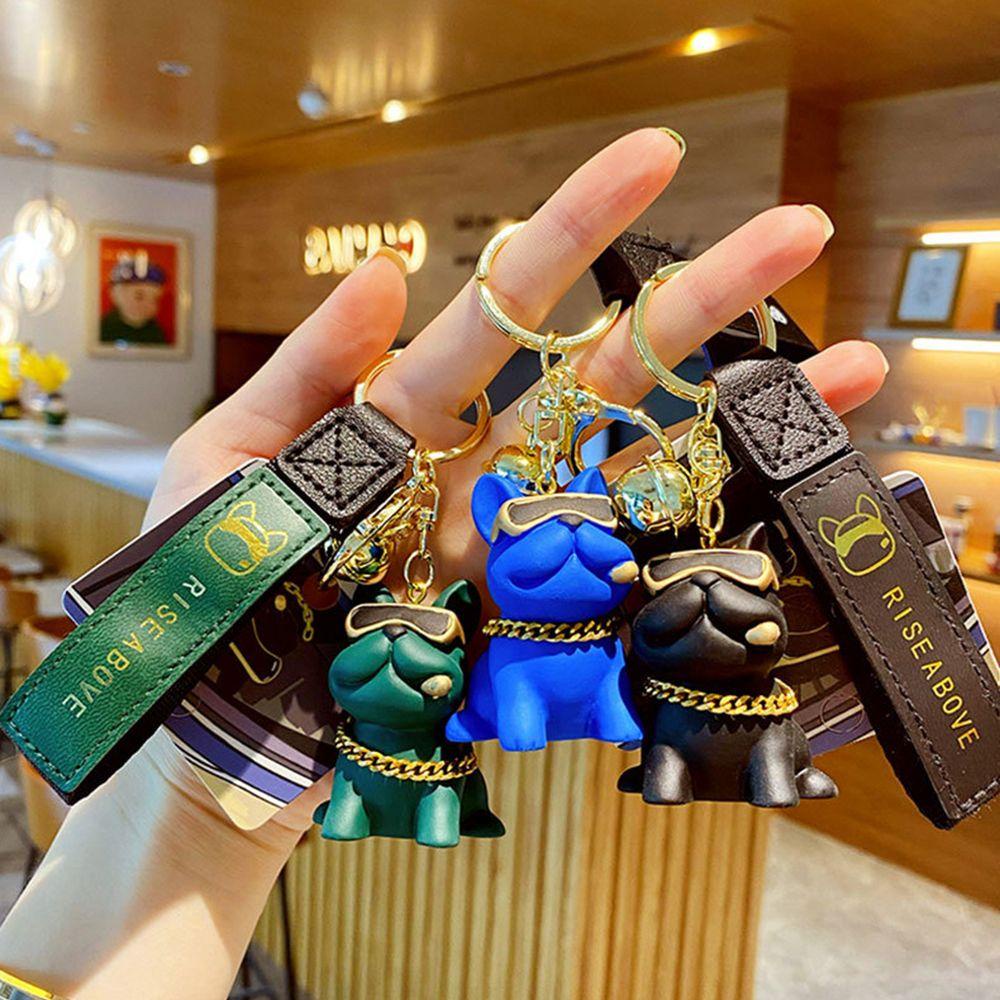 Móc Khóa Hình Chó Bull Đeo Kính Mắt Phong Cách Hip Hop Sáng Tạo Dành Cho Cặp Đôi