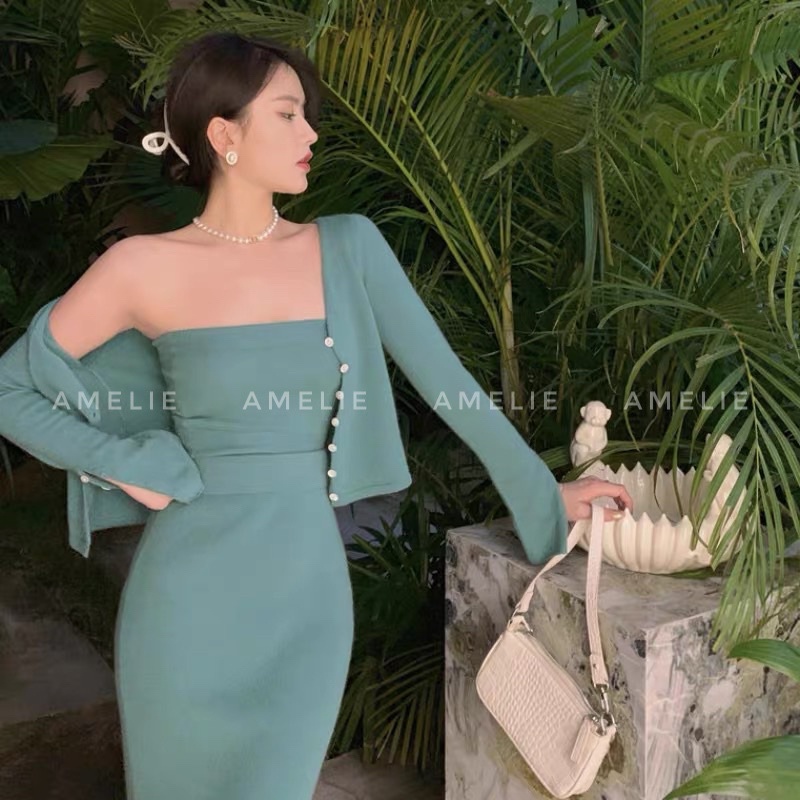 Set váy body kèm áo khoác FREESIZE