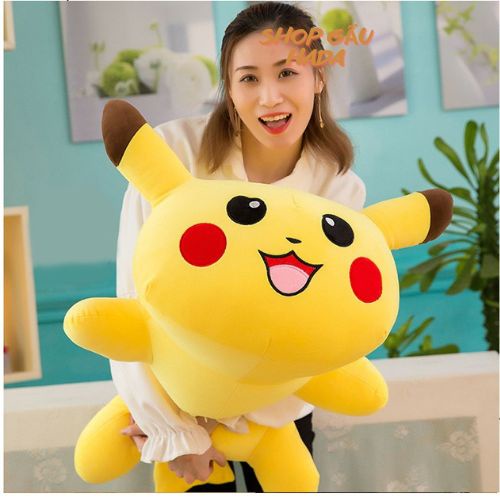 Gấu Bông Pikachu Vàng Nằm Dễ Thương Size 45cm Mềm Mịn, An Toàn Cho Bé Yêu
