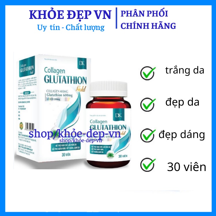 Viên uống trắng da, giảm lão hóa , chống nám tàn nhang Collagen Glutathion hộp trắng 30 viên | BigBuy360 - bigbuy360.vn