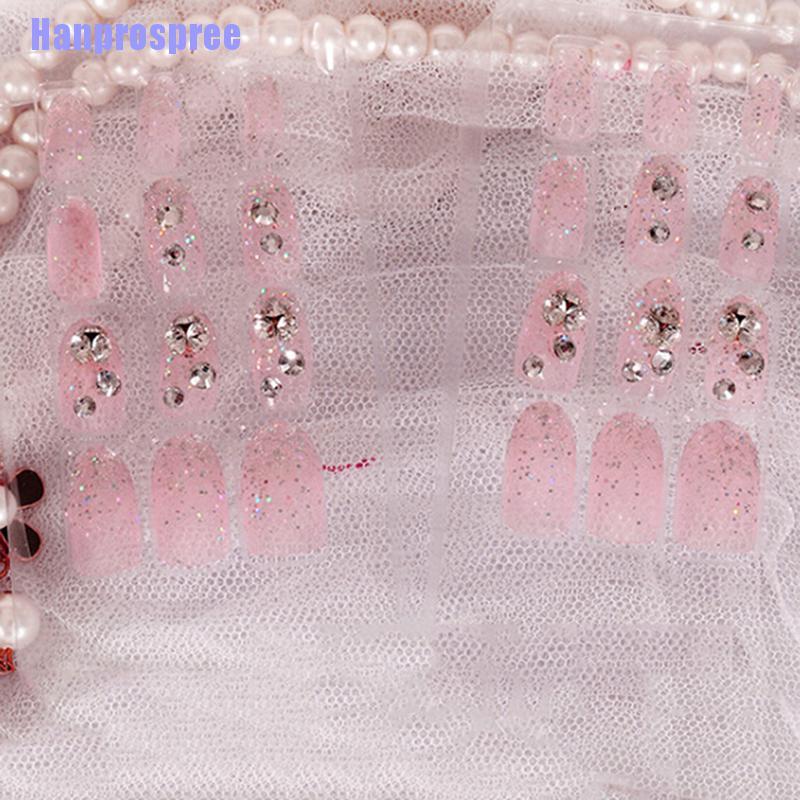 Set 24 Móng Tay Giả Đính Đá 3d Xinh Xắn