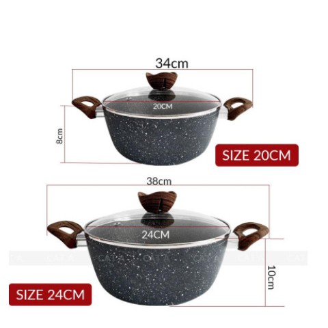 Nồi đáy từ vân đá cao cấp cho mọi loại bếp size 20-24cm - Tiện lợi, đa chức năng