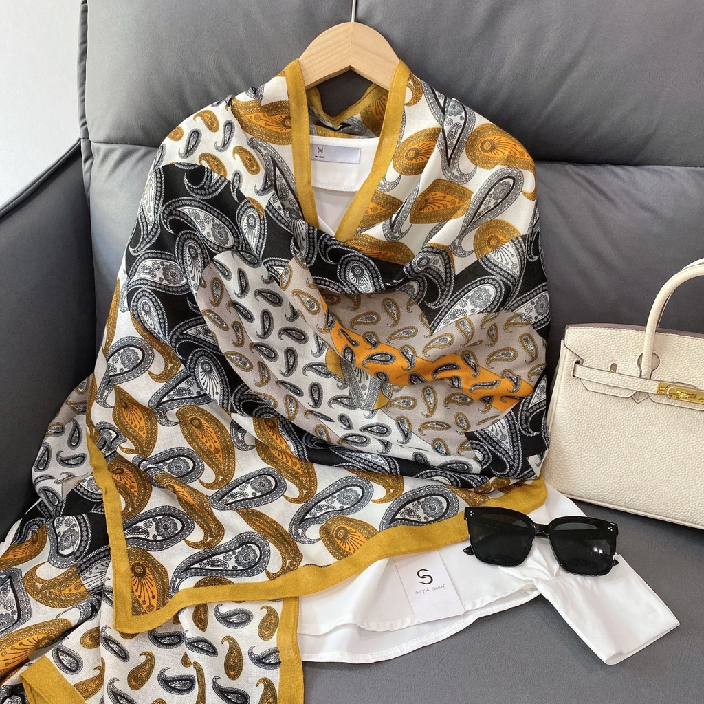 Khăn Choàng Lụa Cotton Lanh Dài Chống Nắng In Họa Tiết Hoa Thời Trang Âu Mỹ 24H