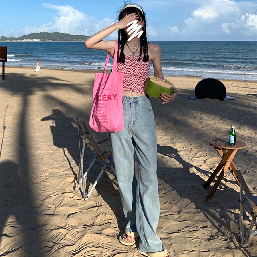 Quần denim ống rộng thiết kế đơn giản cho nữ | BigBuy360 - bigbuy360.vn