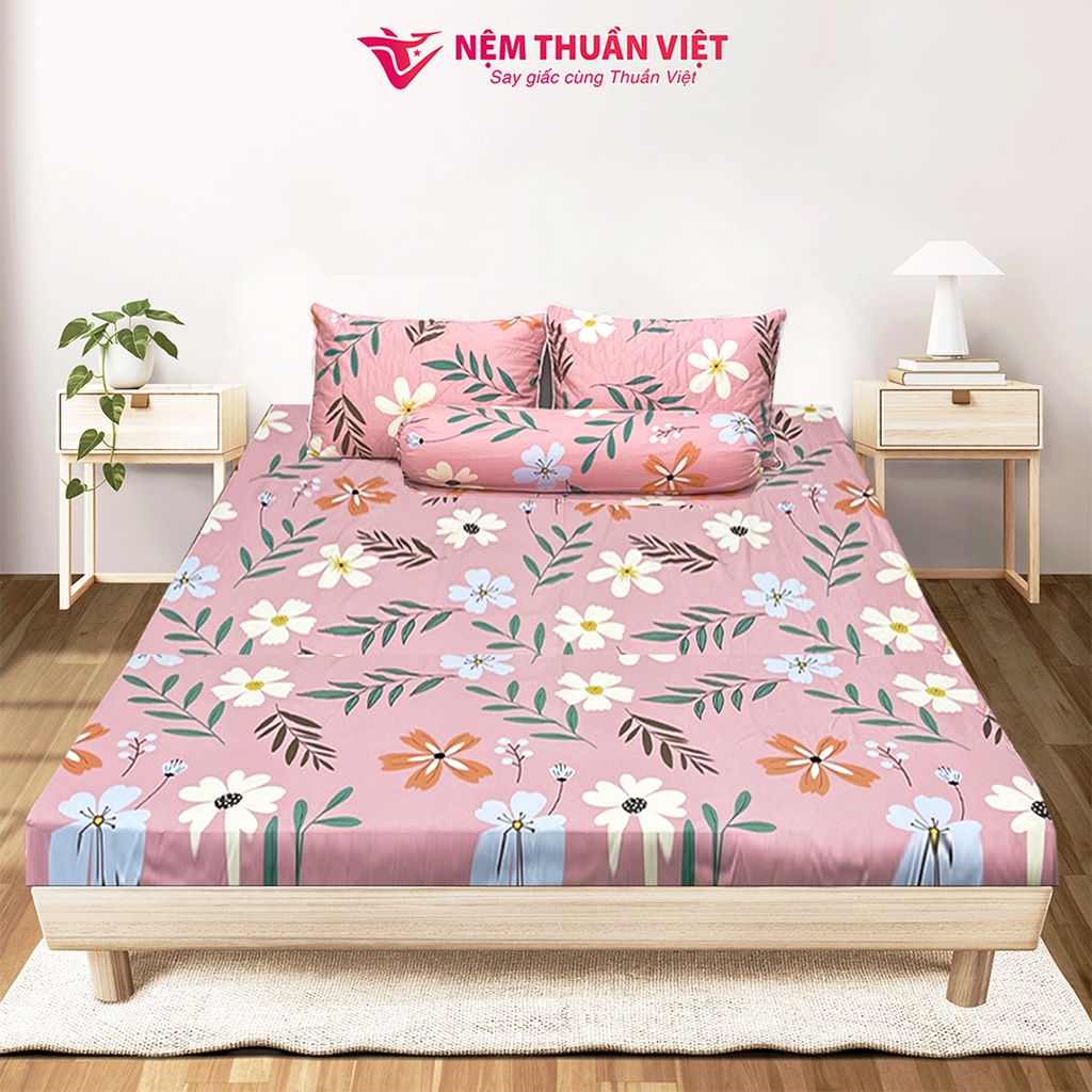 Bộ Ga Gối 100% Cotton Thuần Việt Mền Mịn, Thoáng Mát - Hồng COT05