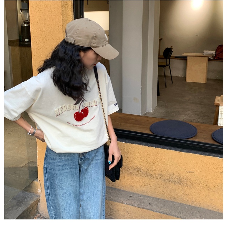 Áo thun SUXI ngắn tay cổ tròn in họa tiết trái cây đơn giản cho nữ