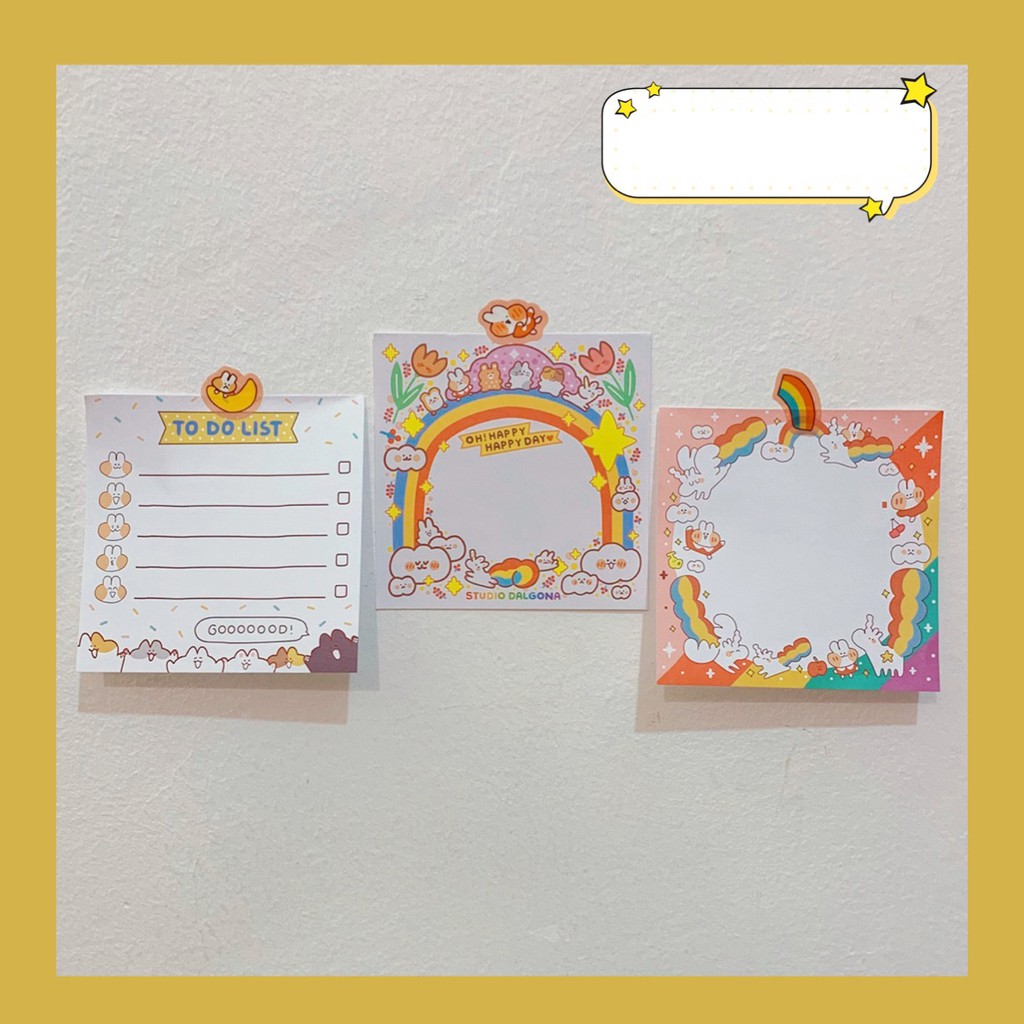 Giấy Note Pad Vuông Mini Ghi Chú Sổ Tay Thỏ Cam Cầu Vồng Vui Nhộn