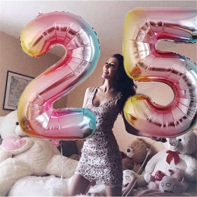 Bong Bóng Hình Số 0-9 Màu Gradient 32 Inch Trang Trí Tiệc Sinh Nhật