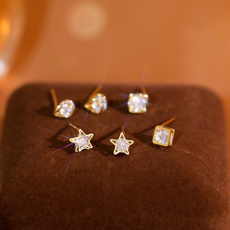 [Jiudoulan] Bộ Ba Khuyên Tai Đính Đá Zircon Tinh Tế Thời Trang Hàn Quốc Cho Nữ