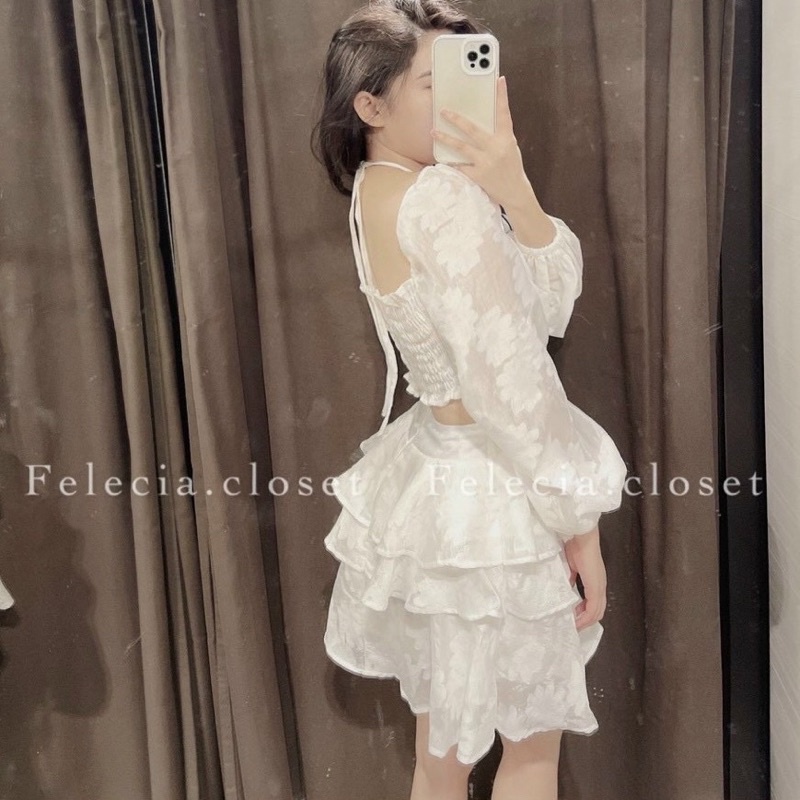 Đầm Trắng Hoa Nổi Rút Ngực Khoét Eo🦋FREESHIP🦋