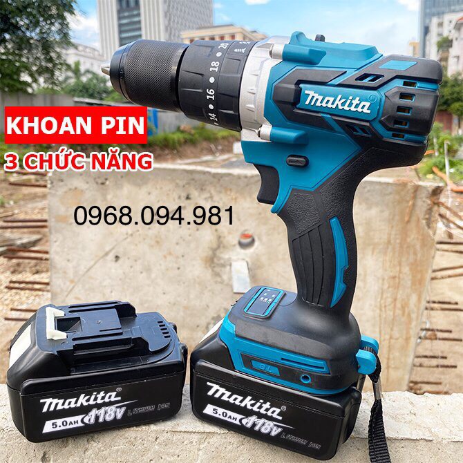 SIÊU KHỎE!!!!Máy Khoan Pin Makita 118V 3 Chức Năng, Loại Không Chổi Than, Đầu Auto Lock 13mm