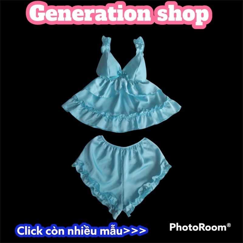 Bộ đồ ngủ sexy Bộ Pijama lụa hai dây dễ thương có video ảnh thật
