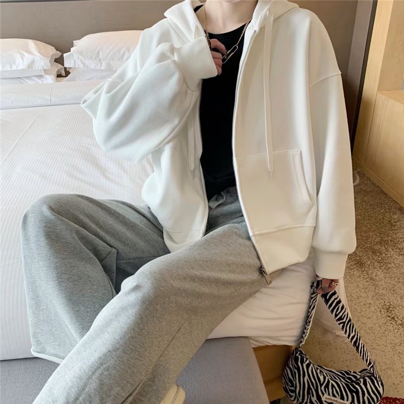 Áo khoác nữ form rộng hoodie có mũ trơn tay bồng có khóa kéo phong cách Hàn Quốc  Áo khoác nữ mùa đông YiiL K01 | BigBuy360 - bigbuy360.vn