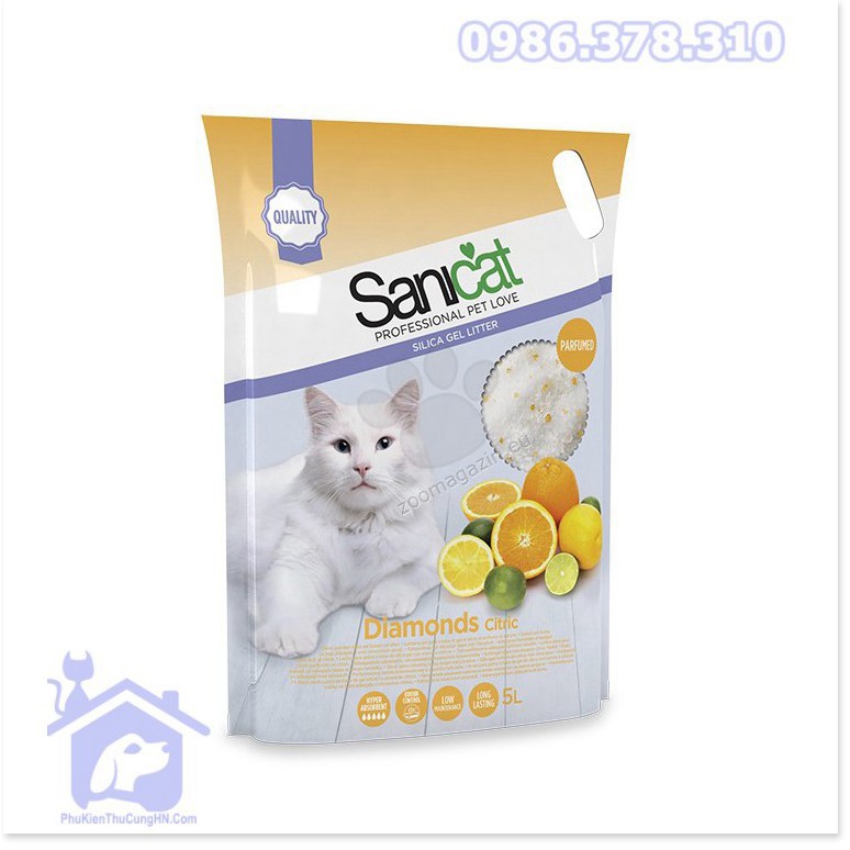 [Mã giảm mỹ phẩm chính hãng] Cát thủy tinh cho mèo SANICAT SILICA GEL 5L - Phụ kiện thú cưng Hà Nội