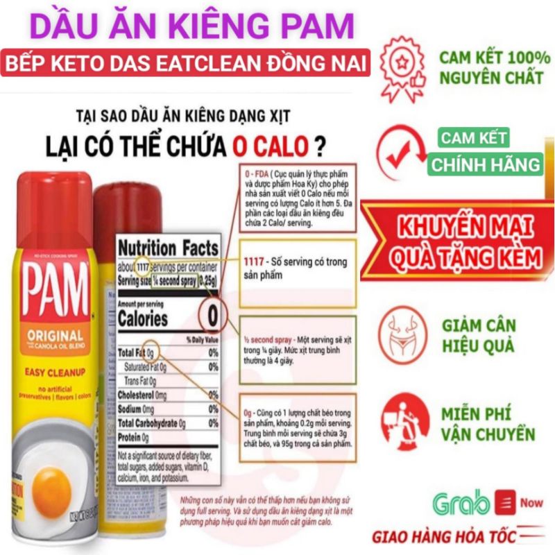 Dầu Pam 0 calo[ chính hãng 12or chai to 680gam] ăn kiêng giảm cân, tiểu đường