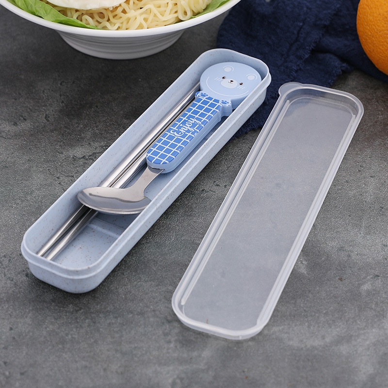 Stainless steel tableware three-piece set outdoor travel spoon fork chopsticks creative cute gift student portable set