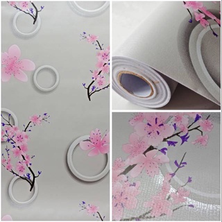 Decal giấy dán tường cành hoa đào hồng khổ 45cm keo sẵn