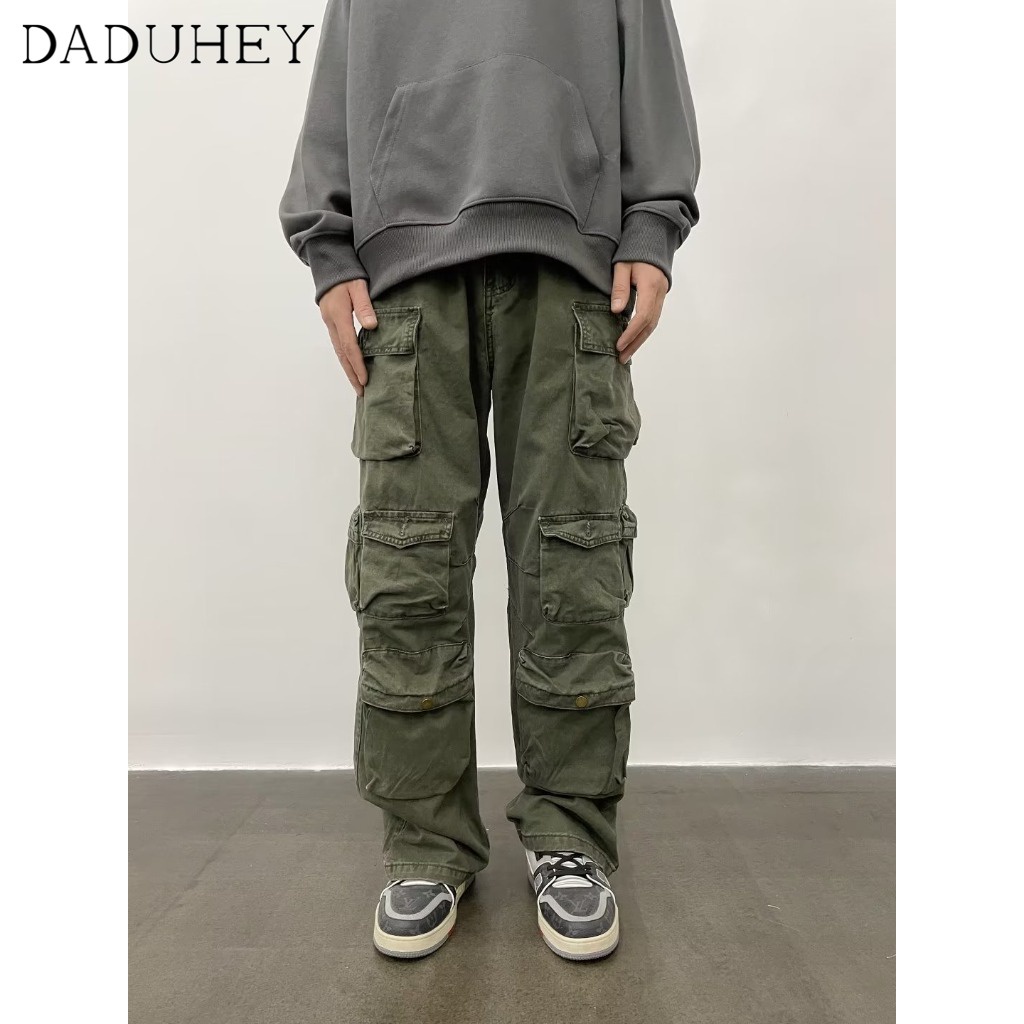 DaDuHey Autumn Cotton Ins Retro Outdoor Style Multi-Pocket Cargo Pants Men's and Women's European and American Heavy Industry Distressed Straight Casual Pants