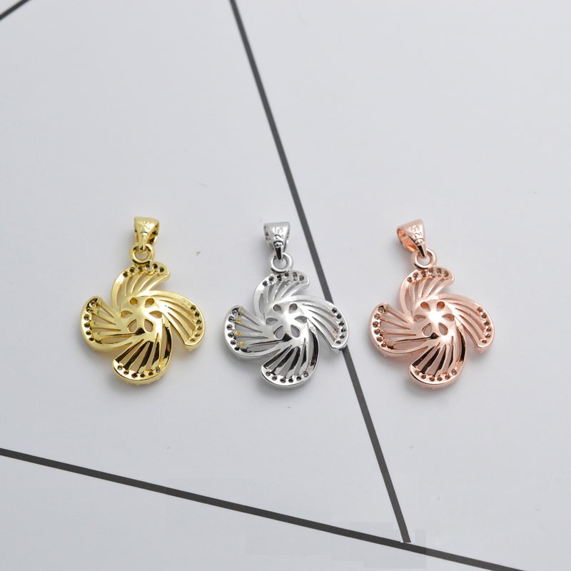 [M2DB] Phụ kiện trang sức (DIY) - Mặt dây chuyền mặt khay trống ngọc 4 cánh hoa đính hạt nạm đá lấp lánh