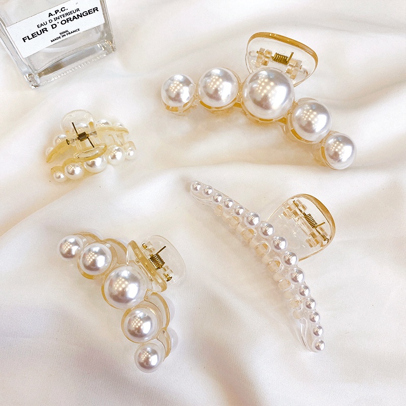 Kẹp tóc hình vuốt cá mập đính ngọc trai nhân tạo thời trang Hàn Quốc 2021