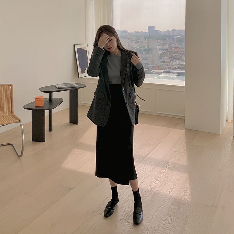 Chân váy chữ a vải mỏng lưng cao màu trơn thiết kế lệch tà | BigBuy360 - bigbuy360.vn