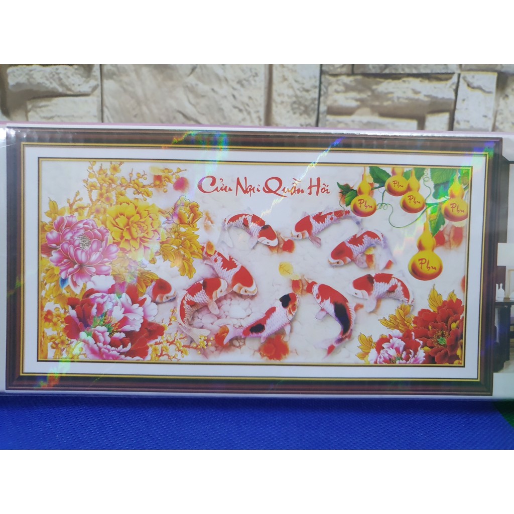 Tranh Đính Đá CÁ CỬU NGƯ QUẦN HỘI (ĐÁ ABC CAO CẤP). KT: 1m3x65cm - 1m5x70cm