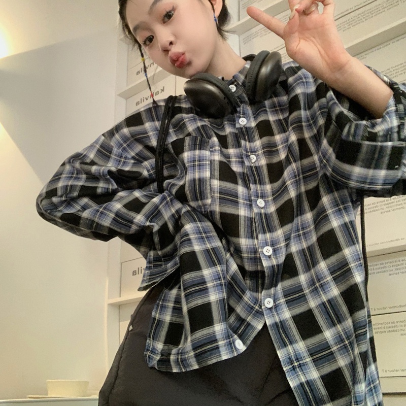 SUXI Áo Sơ Mi Tay Dài Dáng Rộng Họa Tiết Kẻ Sọc Phong Cách Hàn Quốc Thời Trang Mùa Hè Cho Nữ