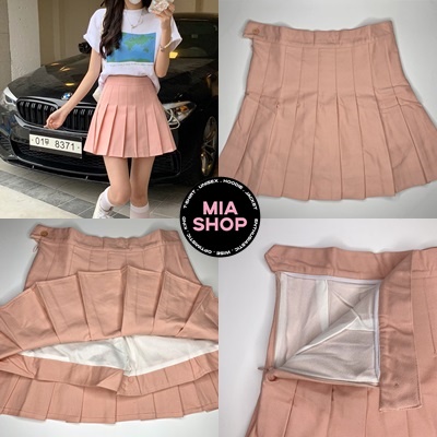 Chân váy xếp ly MIA, Chân váy tennis dáng ngắn xòe chữ A lưng cao, màu hồng pastel, có bigsize