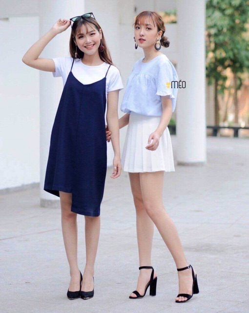 Sét áo thun yếm 2 dây vạt lệch