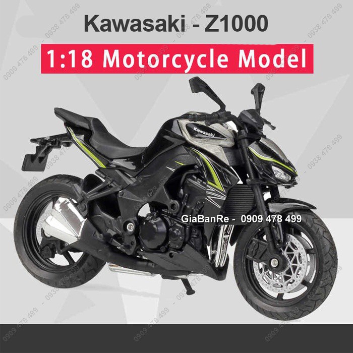 Xe Mô Hình Moto Kawasaki Z1000 Huyền Thoại 1:18 - Welly - Xám - 8844