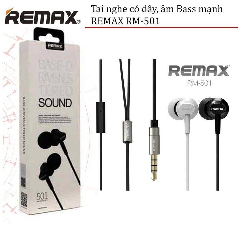 Tai Nghe nhét tai Chính hãng Remax RM-501 Bass mạnh cách âm chuẩn âm thanh siêu chất