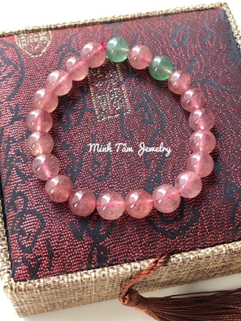 Vòng tay phong thuỷ dâu tây hồng 8 ly-Minh Tâm Jewelry