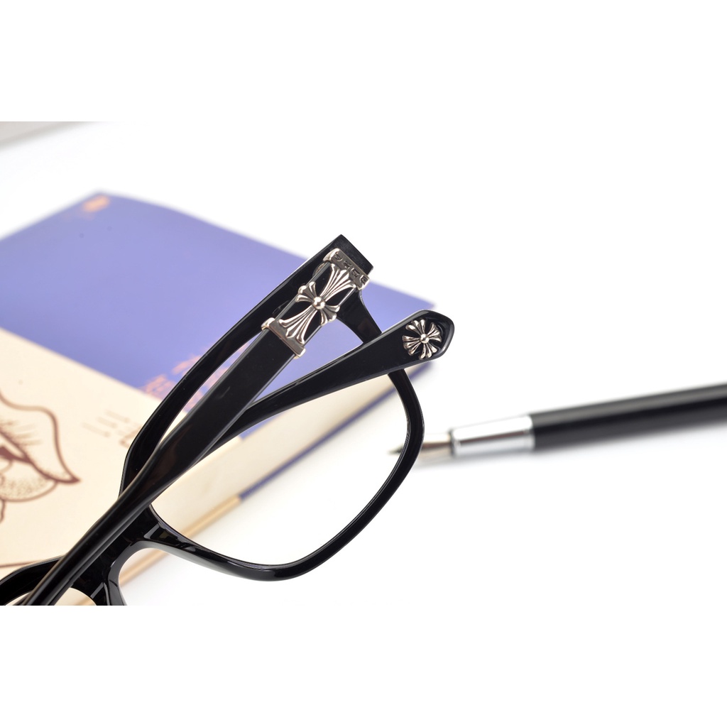 Kính mắt Chrome hearts cao cấp nam nữ thời trang , gọng vuông bản hoa nhỏ họa tiết thời trang Q60