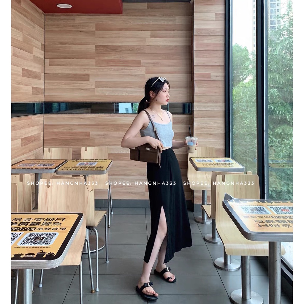 CÓ SẴN || Chân váy xẻ tà voan dáng dài basic trendy Ulzzang