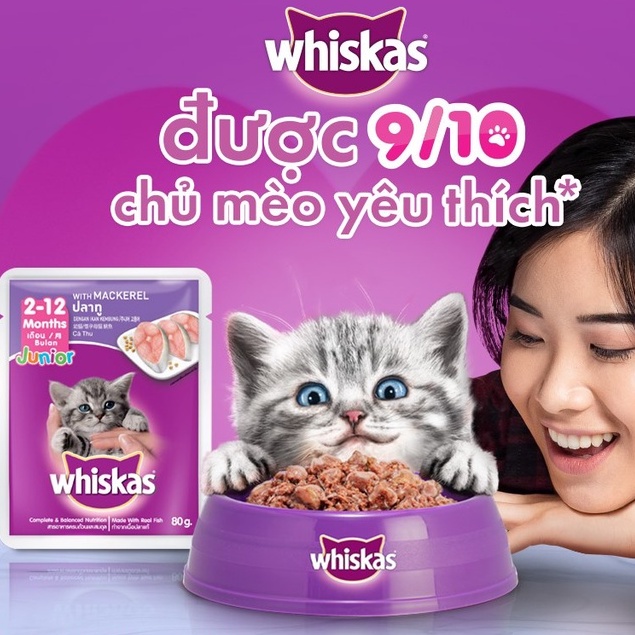Pate cho mèo lớn con Whiskas 85g, thức ăn ướt tăng cân mập mèo trên 1 tuổi trưởng thành Con Mèo Xiêm