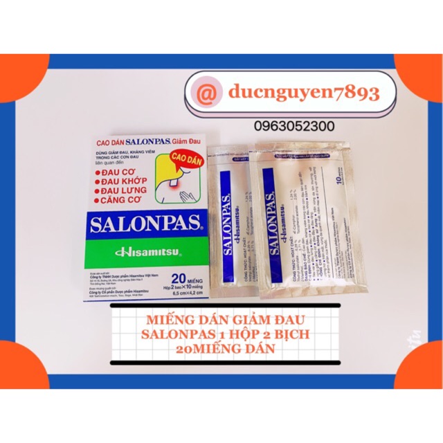 MIẾNG DÁN SALONPAS GIẢM ĐAU TẠI CHỖ HỘP 2 bịch/20miếng