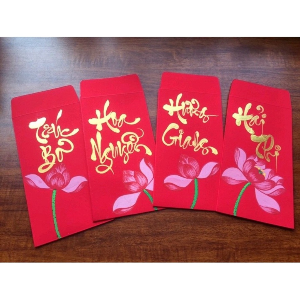 BAO LÌ XÌ TRƠN GIẤY NHUNG ĐỎ VÀ GIẤY MỸ THUẬT VÀNG ÁNH KIM