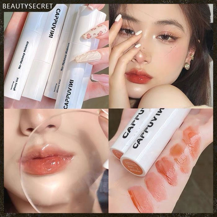 [Hàng mới về] Son dưỡng môi CAPPUVINI mềm mịn 3D không dính cốc dưỡng ẩm không phai màu thiết kế ống trắng thời trang