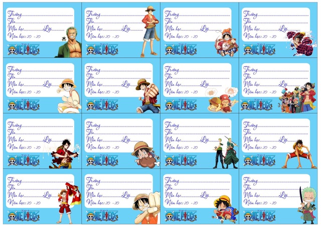 16 nhãn vở anime one piece hình chibi có đề can bóc dán