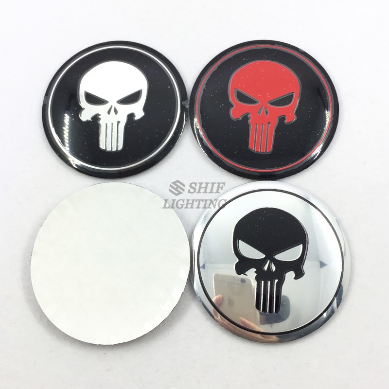 Bộ 4 miếng dán nắp giữa lốp xe hơi họa tiết đầu lâu 56mm