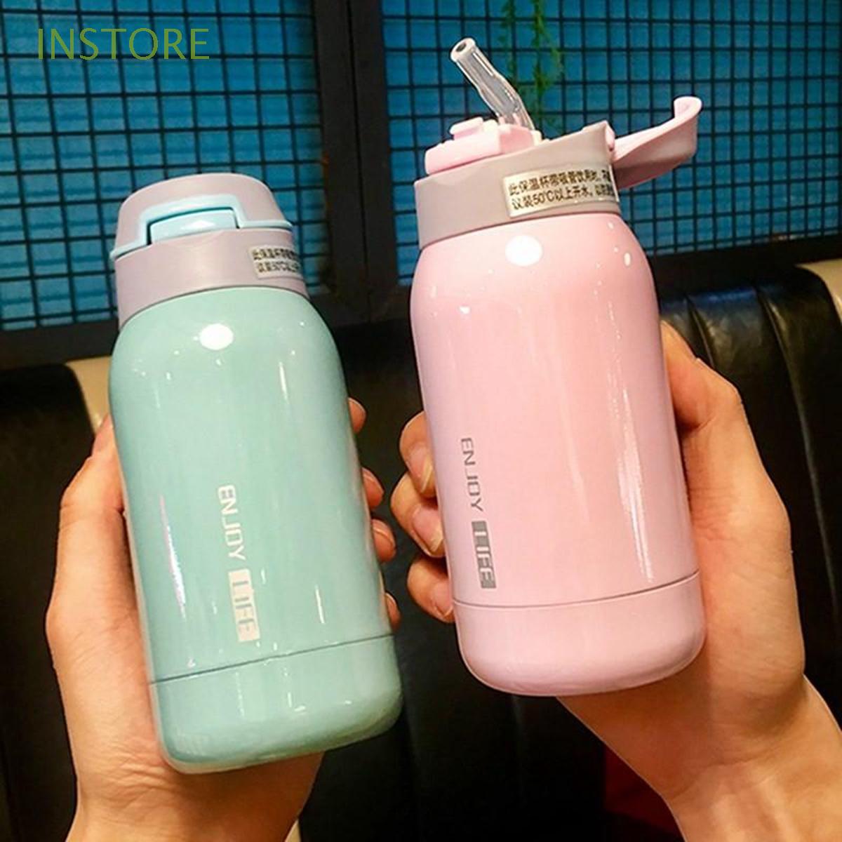 INSTORE Sports Vacuum Flask Travel Mug Thermos Cup Insulation Creative Stainless Steel with Straw 260ml / 450ml Adults Kids Children Thermos Bottle/Multicolor